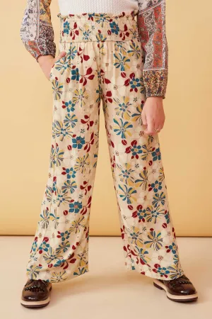 Floral Print Smocked Elastic Waist Wide Leg Pants