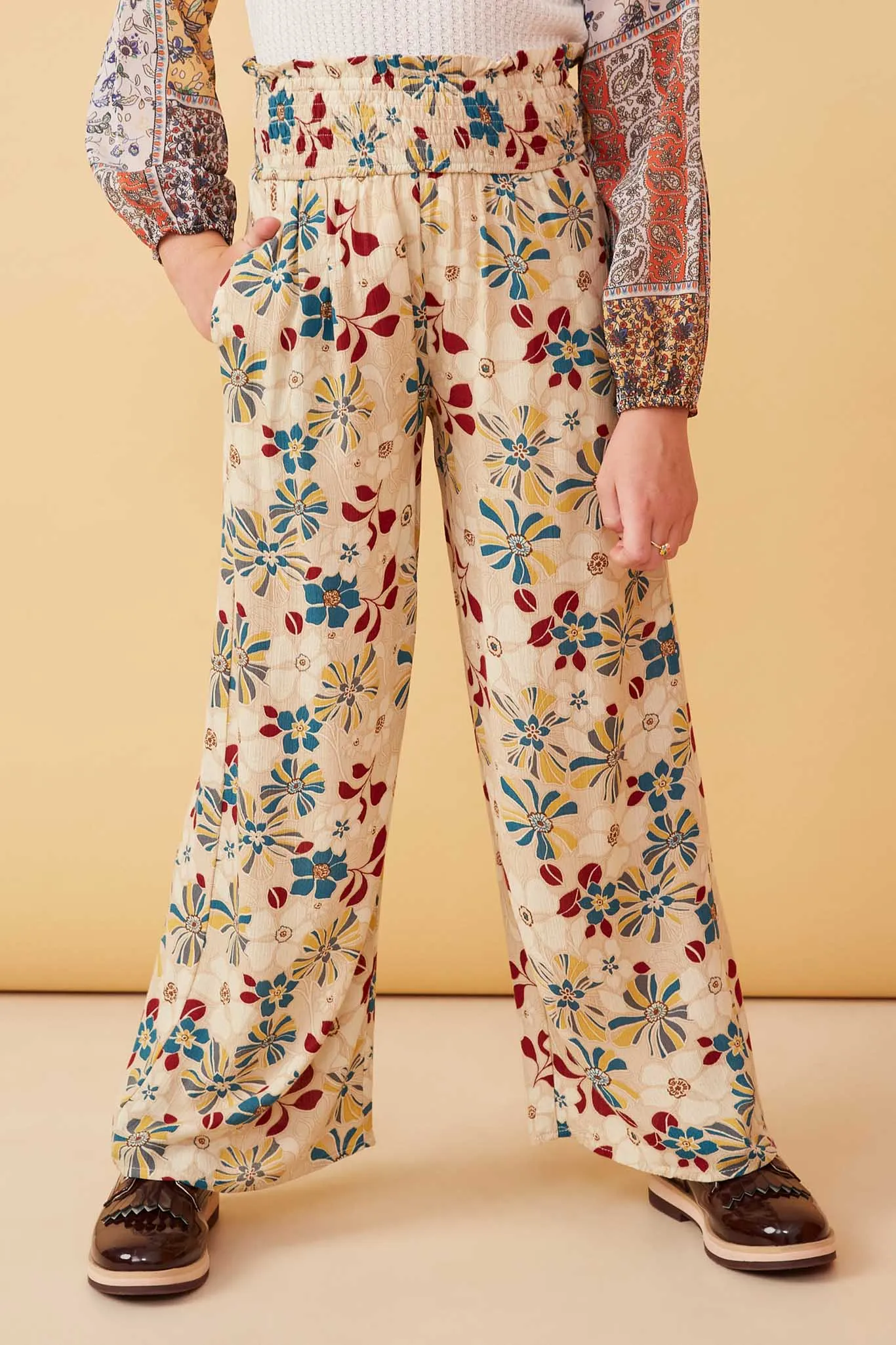 Floral Print Smocked Elastic Waist Wide Leg Pants