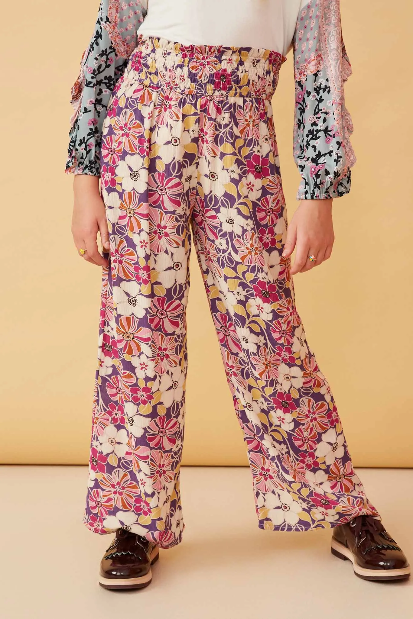 Floral Print Smocked Elastic Waist Wide Leg Pants