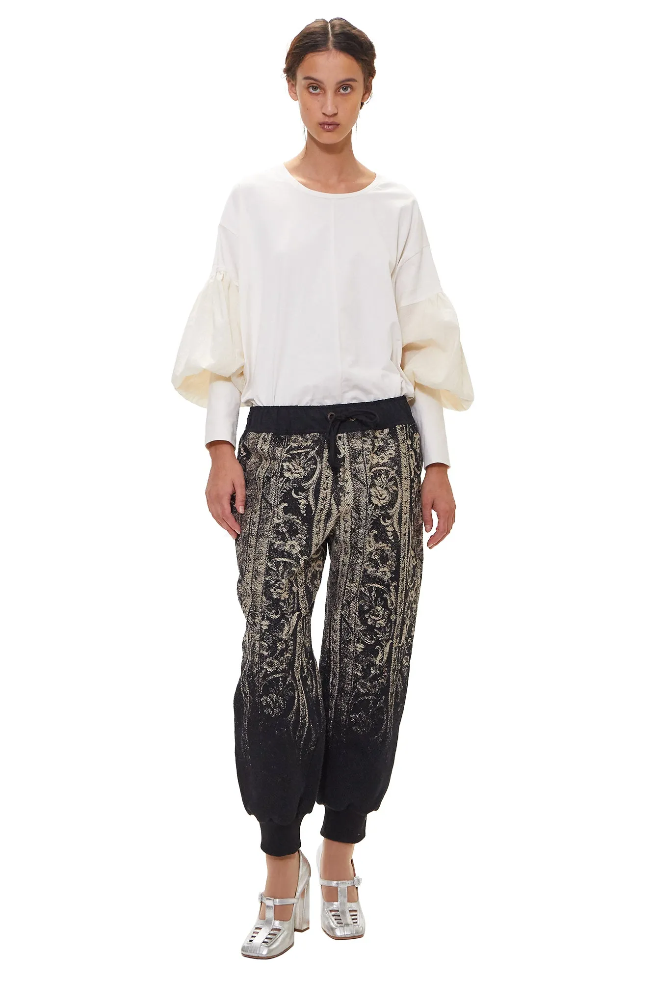 floral scroll jacquard pants