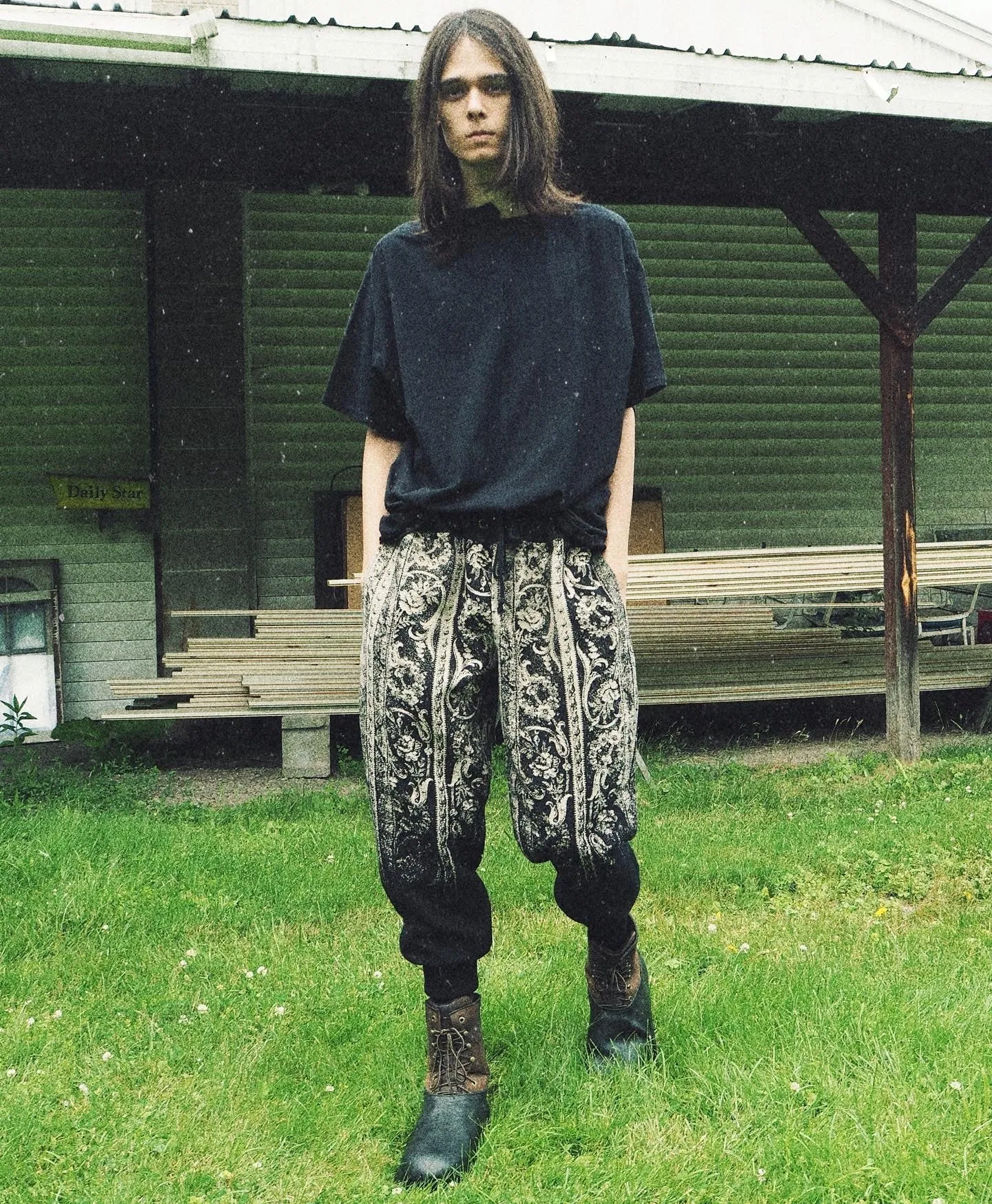 floral scroll jacquard pants