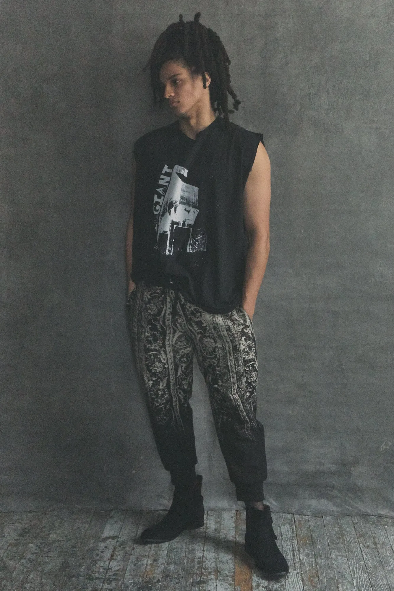 floral scroll jacquard pants