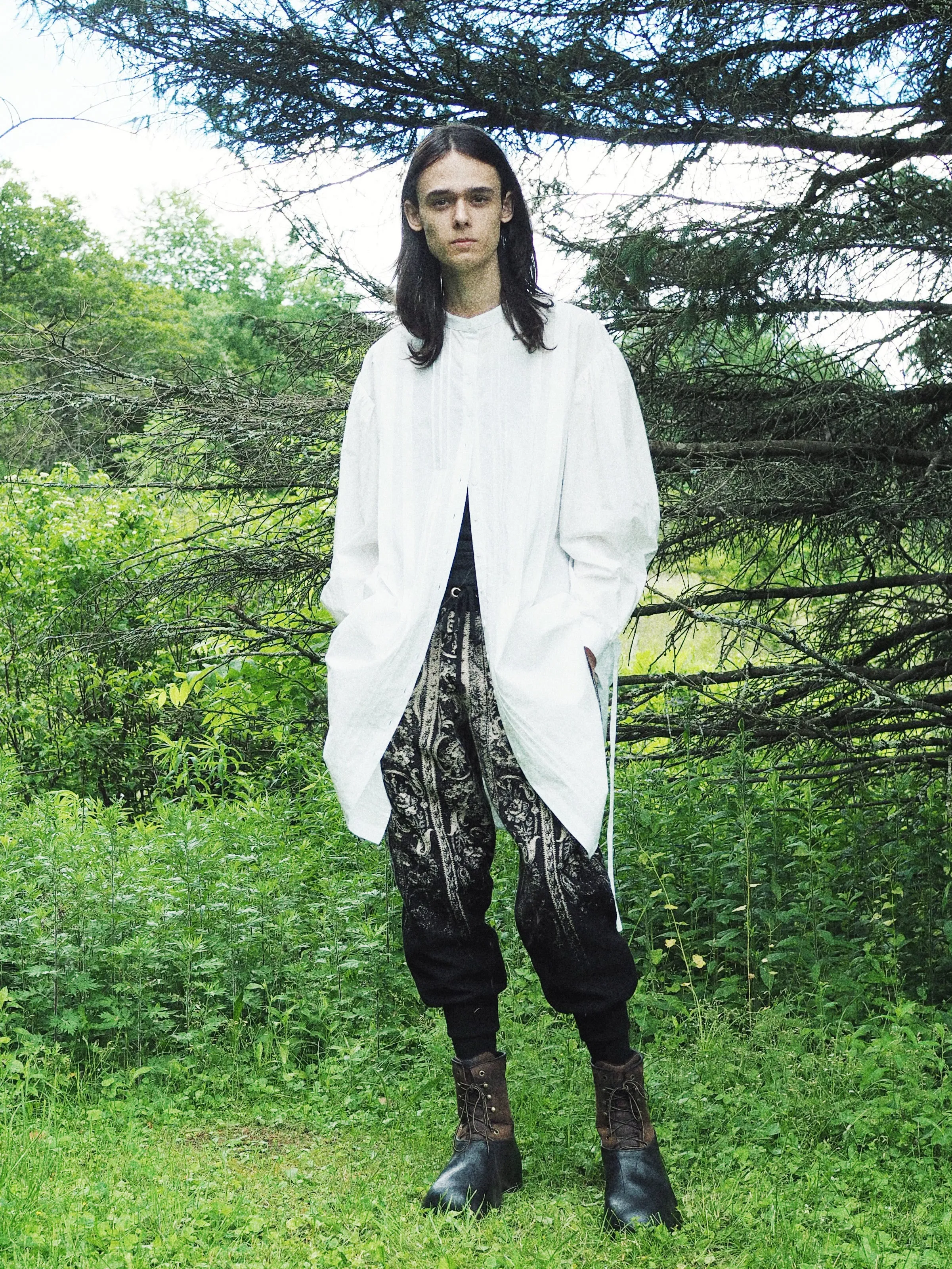 floral scroll jacquard pants