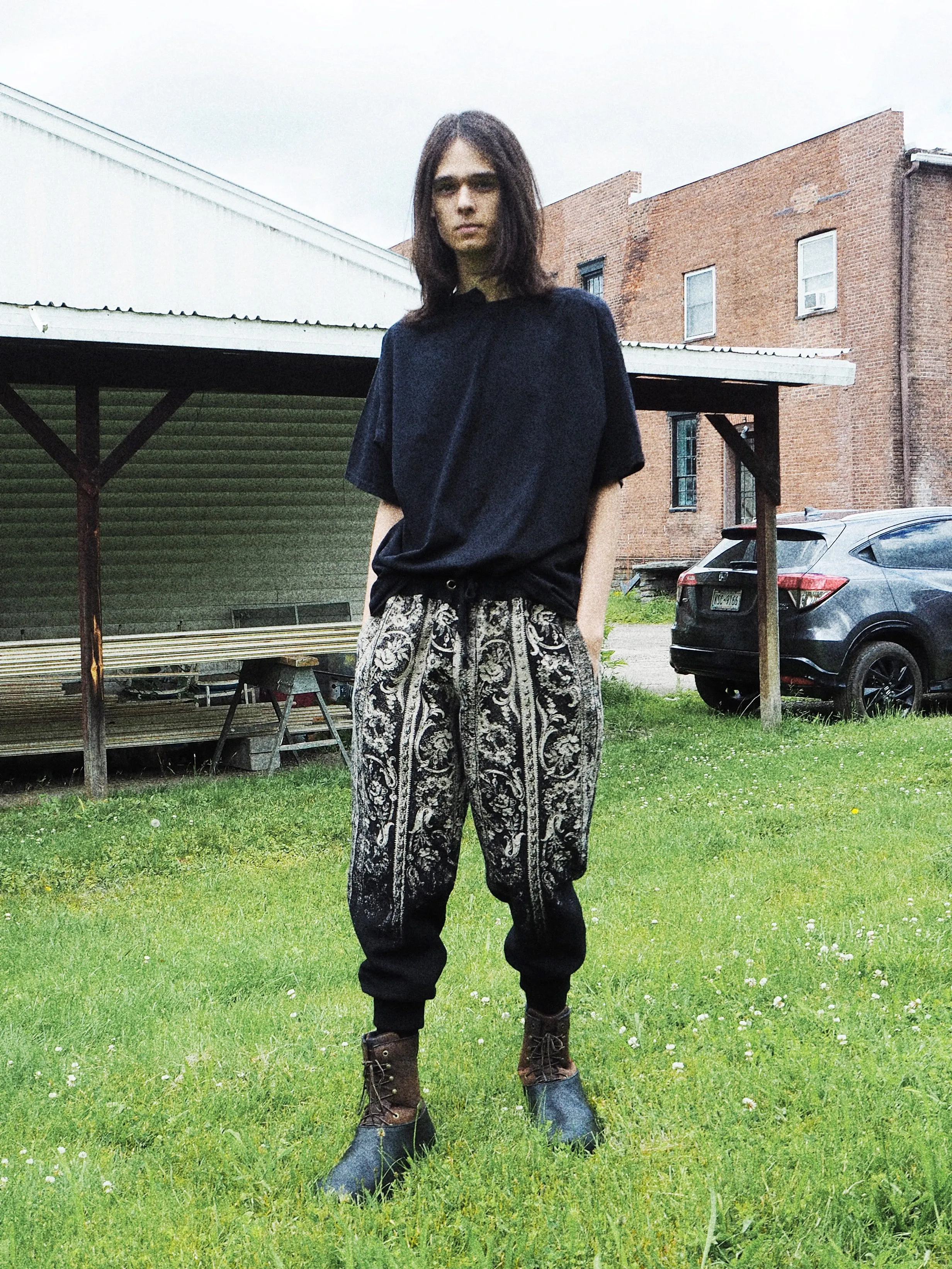 floral scroll jacquard pants
