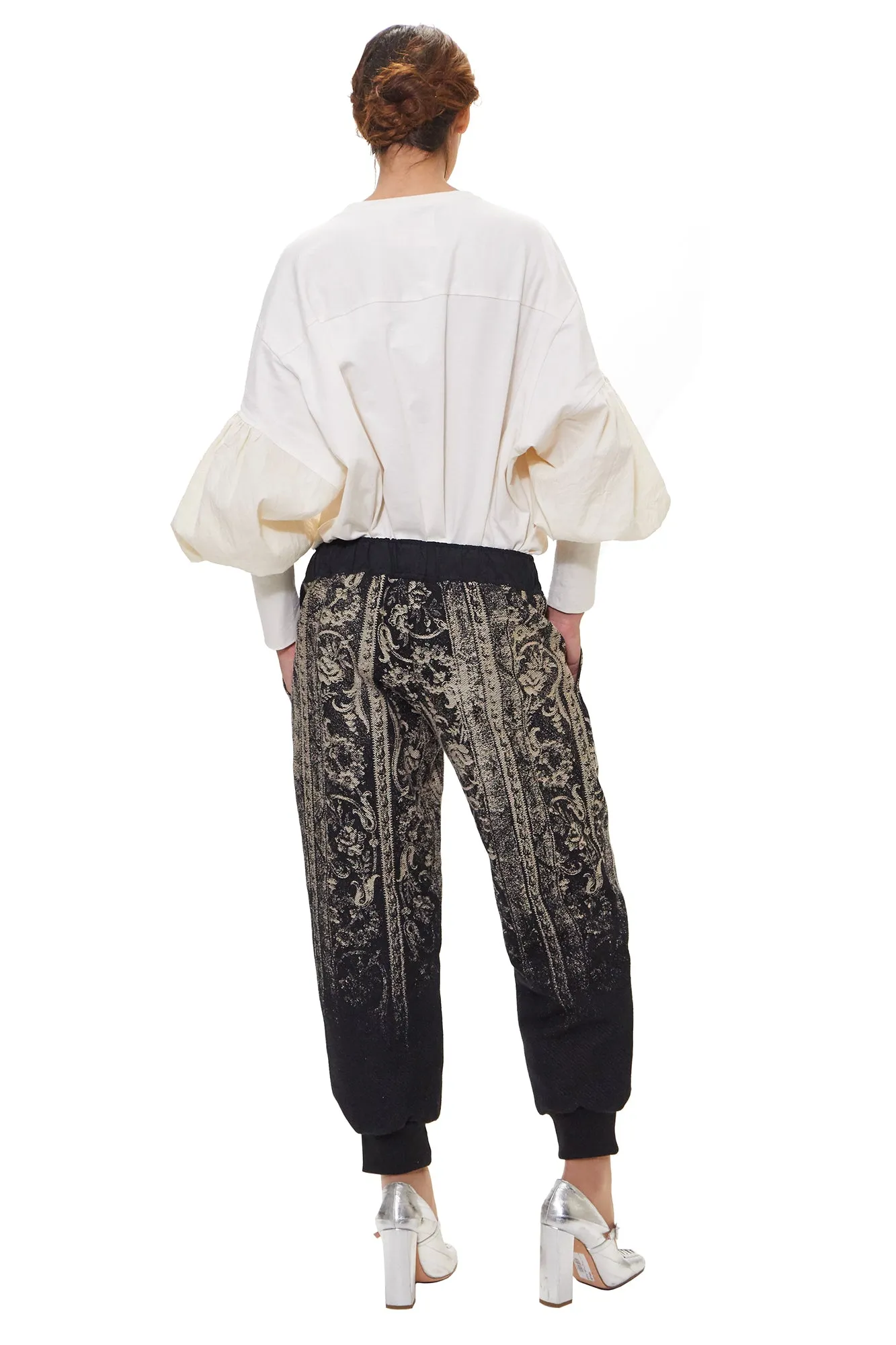 floral scroll jacquard pants