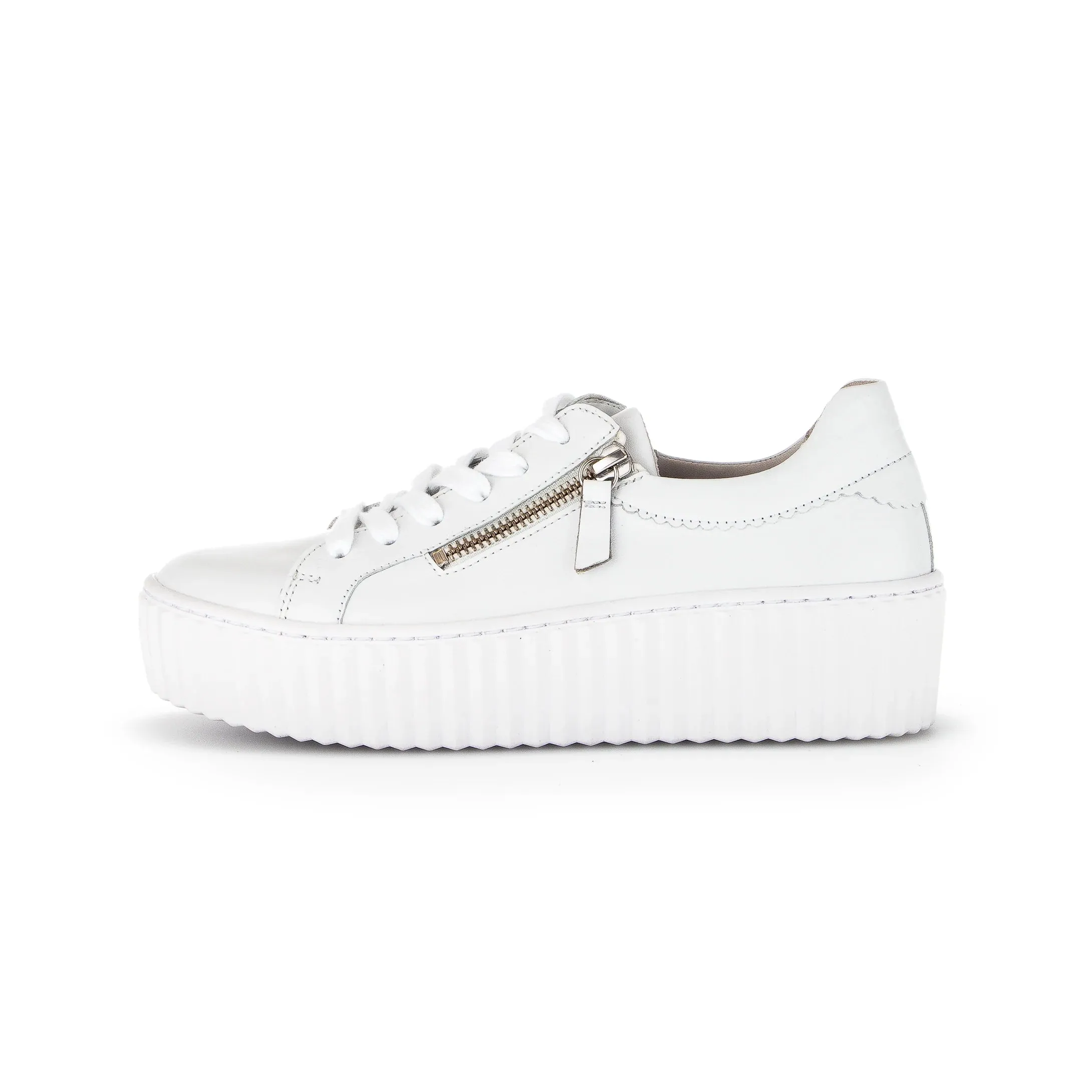 GABOR 43.200.21 WHITE DOUBLE ZIP LACE UP PLATFORM SNEAKER