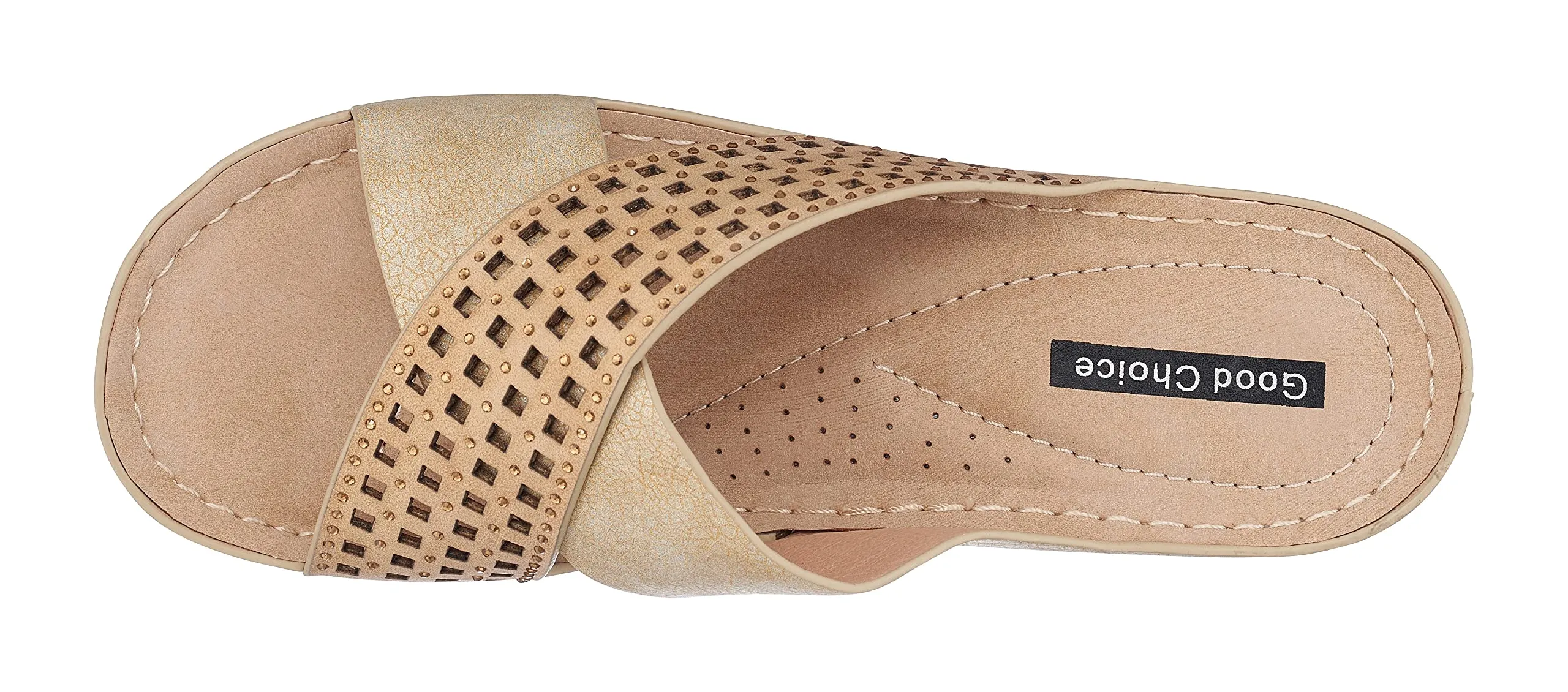 GC Shoes Womens Open Toe Memory Foam Wedge Sandals, Comfy Slip On Low Heel Cross Band Slide Platform, Isabella/Gold/8.5