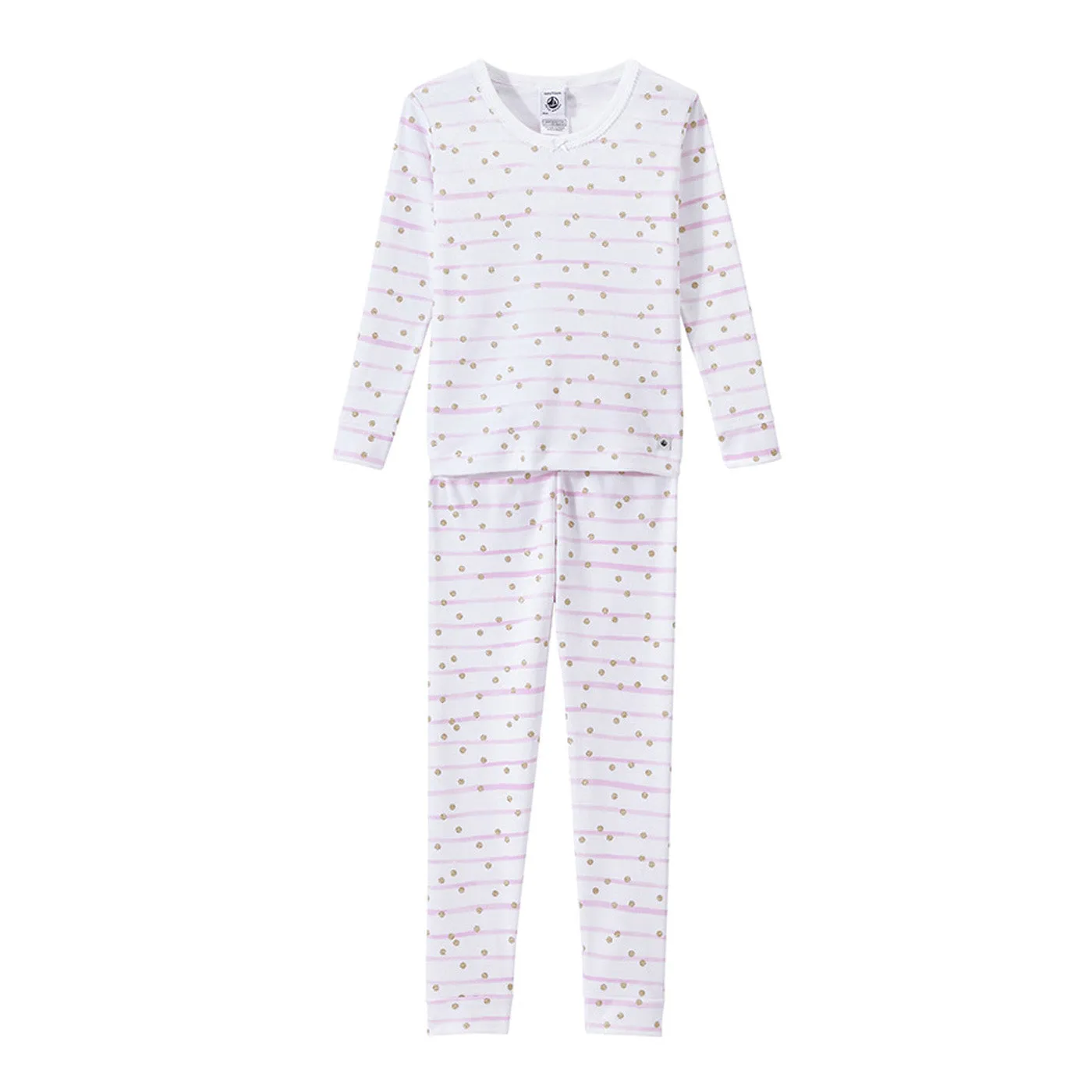 Girl's Pajamas with Stripes and Gold Polka Dot