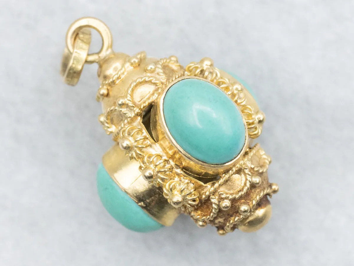 Gorgeous Italian Gold Turquoise Fob
