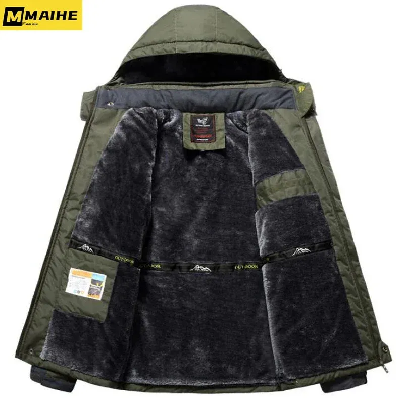 Gorpcore Winter Outdoors Jackets Plus Size 7XL 8XL 9XL Thicken Fleece Warm Coats Men Outwear Waterproof Windproof Hooded Jacket