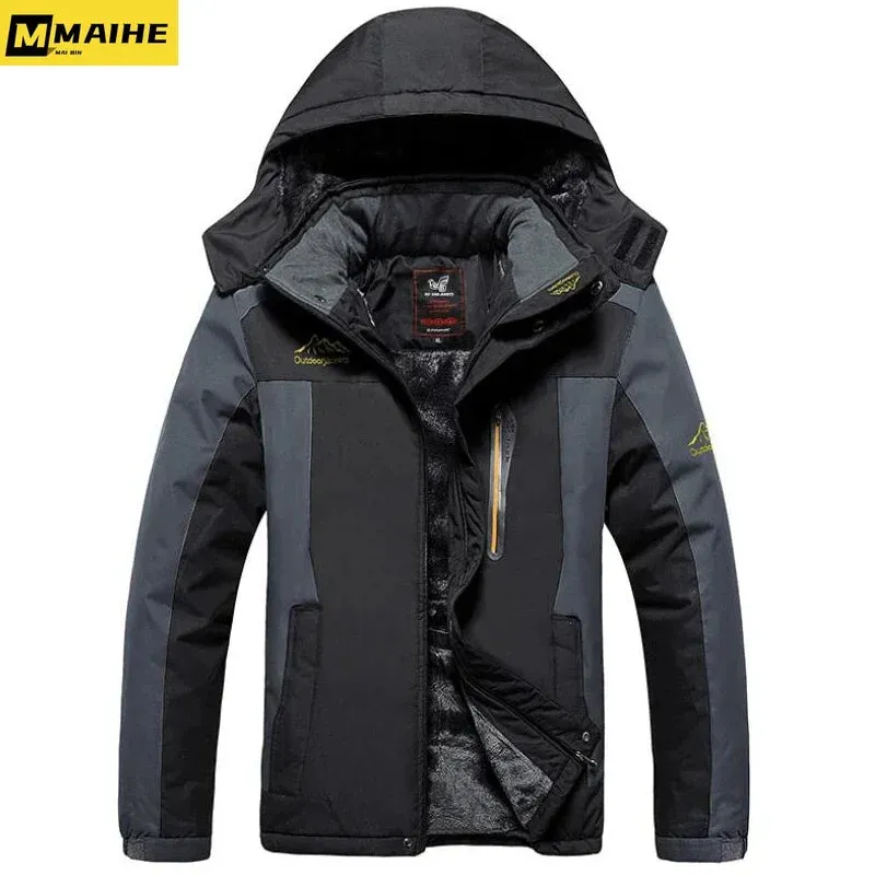 Gorpcore Winter Outdoors Jackets Plus Size 7XL 8XL 9XL Thicken Fleece Warm Coats Men Outwear Waterproof Windproof Hooded Jacket
