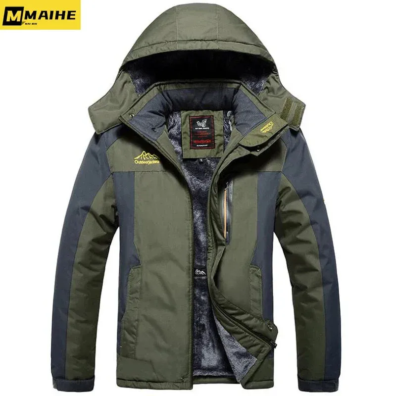 Gorpcore Winter Outdoors Jackets Plus Size 7XL 8XL 9XL Thicken Fleece Warm Coats Men Outwear Waterproof Windproof Hooded Jacket