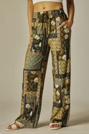 Green Collage Rib Drawstring Wide Leg Pants 2/14/25 9606