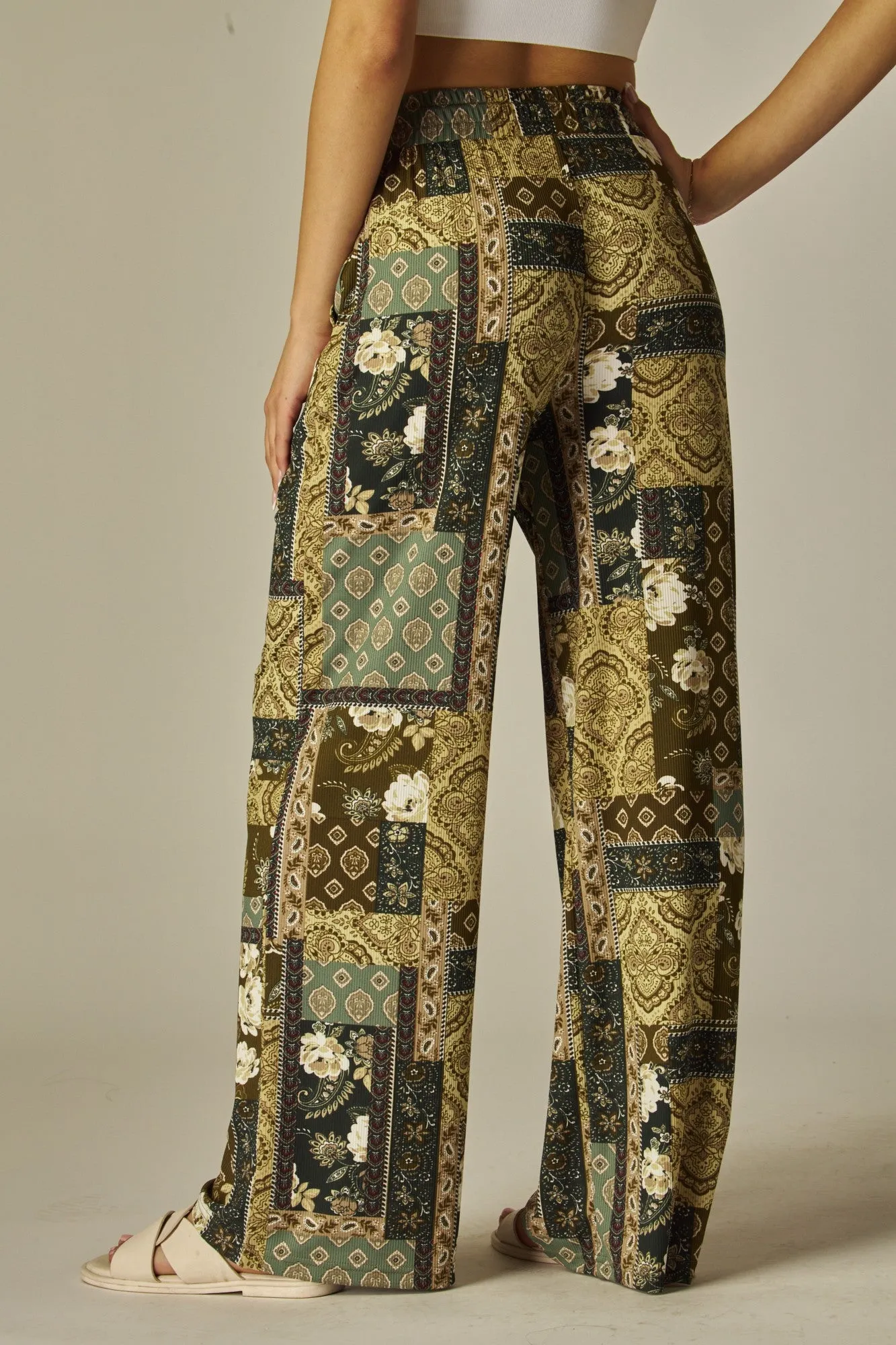 Green Collage Rib Drawstring Wide Leg Pants 2/14/25 9606