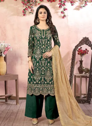 Green Embroidered Designer Palazzo Suit