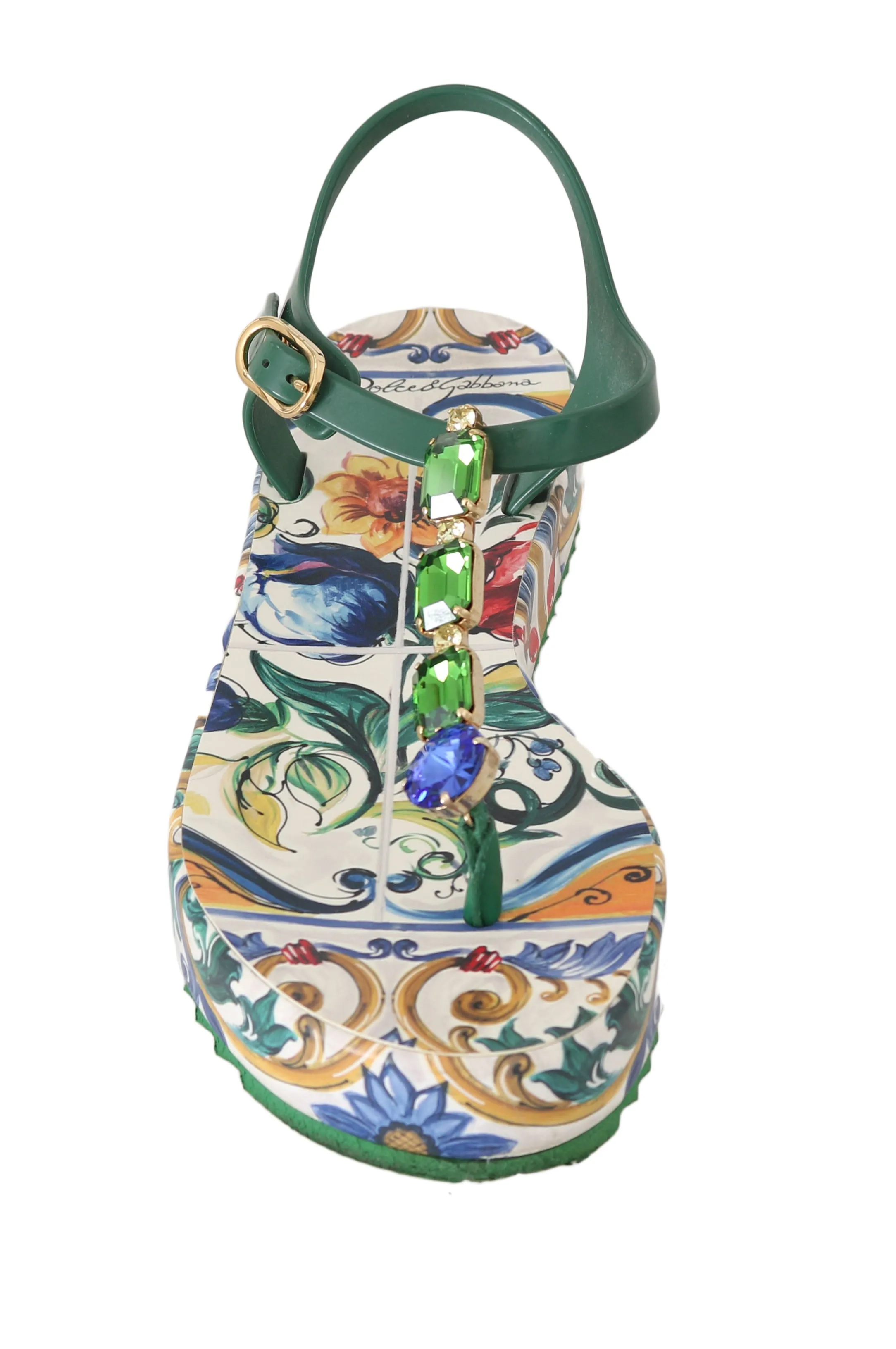 Green Majolica Crystal Rubber Sandals