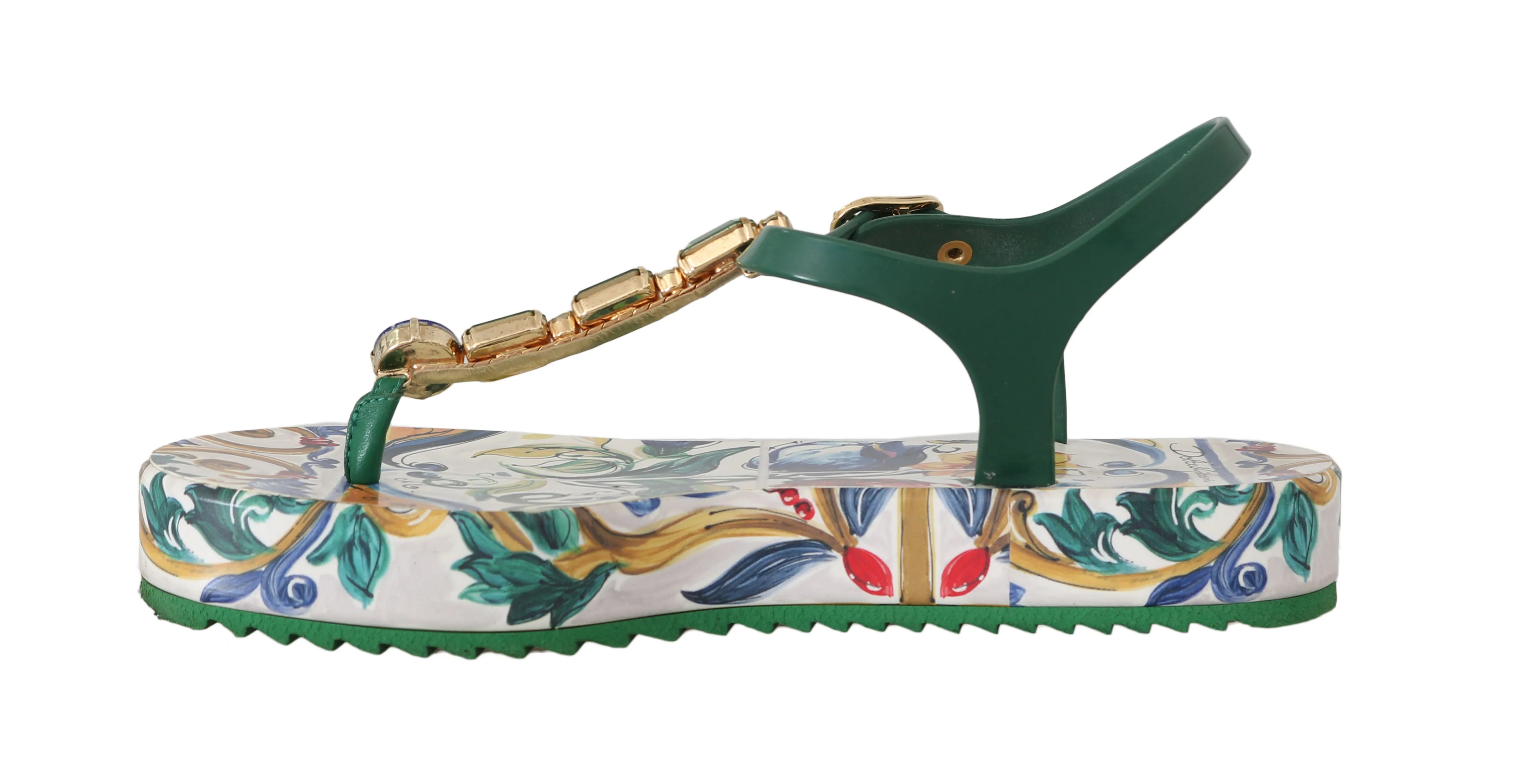Green Majolica Crystal Rubber Sandals