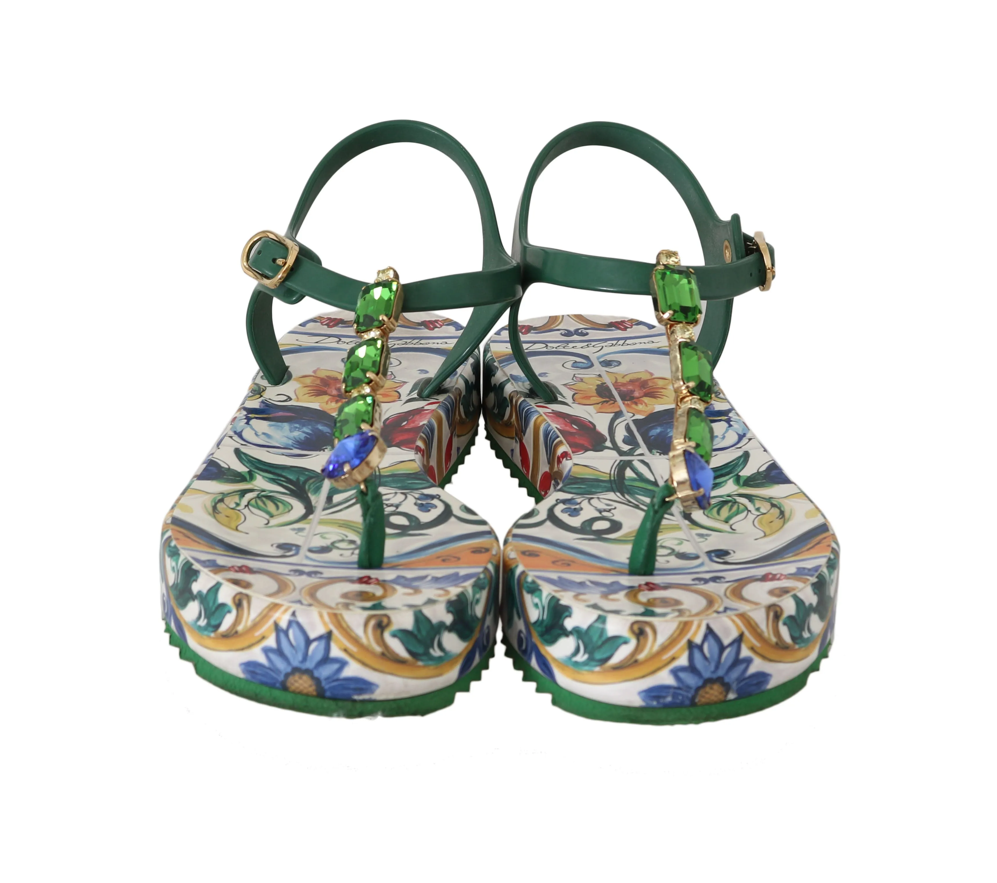 Green Majolica Crystal Rubber Sandals