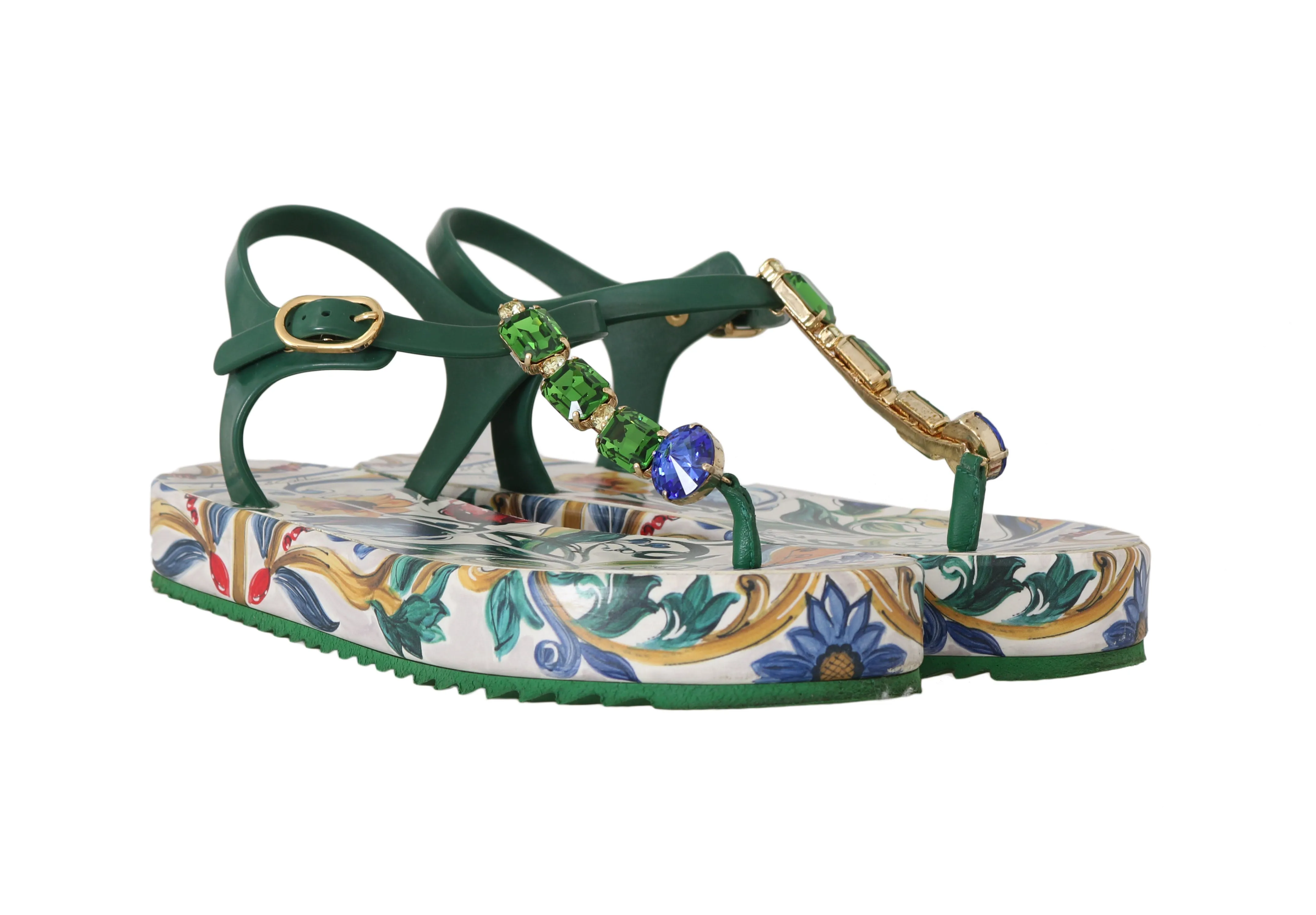 Green Majolica Crystal Rubber Sandals