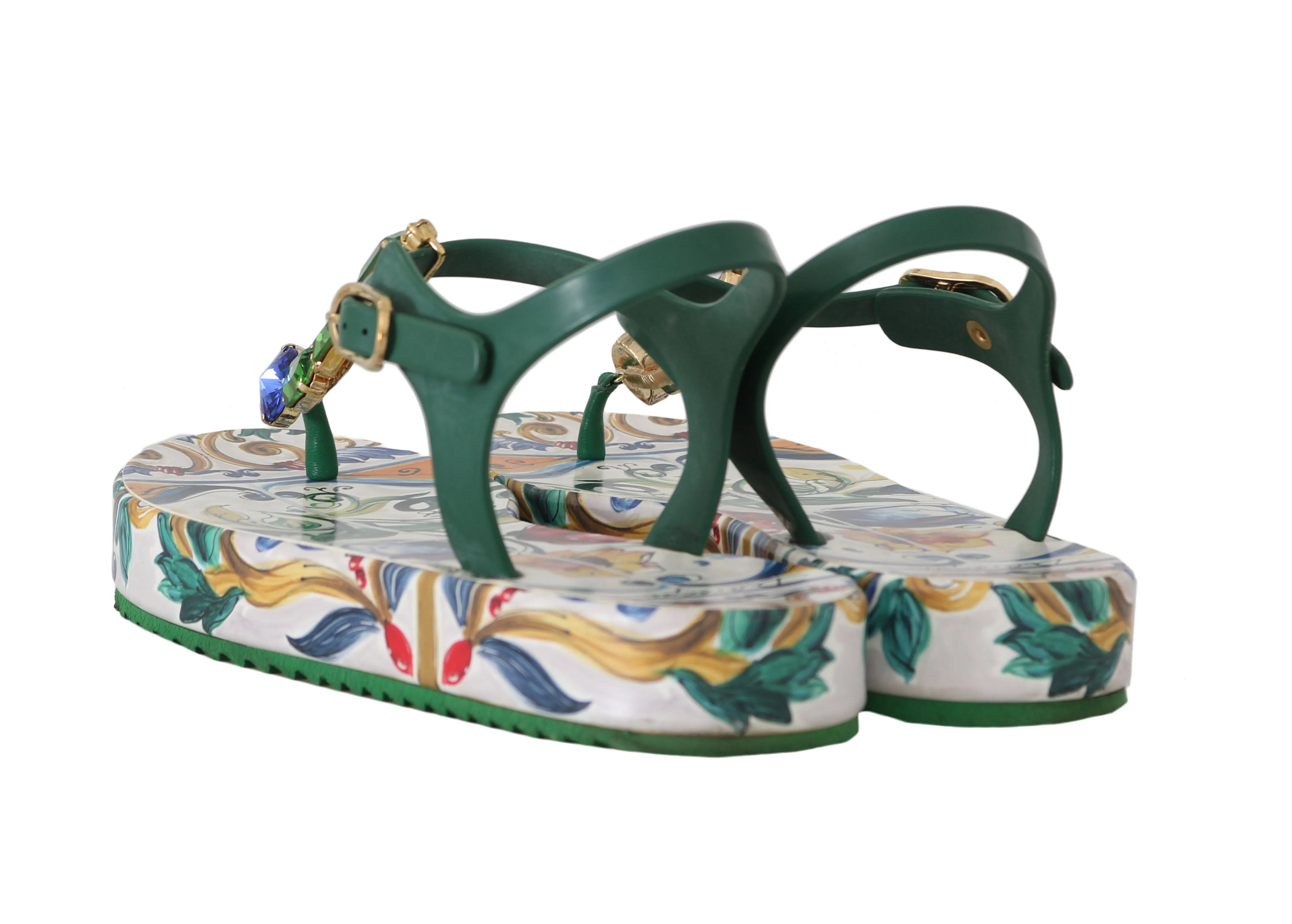 Green Majolica Crystal Rubber Sandals