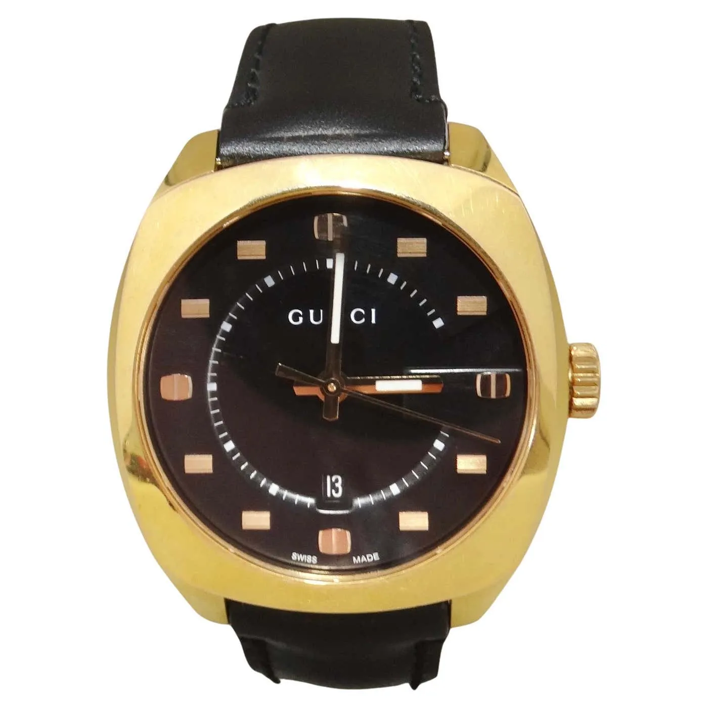 Gucci GG2570 Gold Tone Black Leather Watch