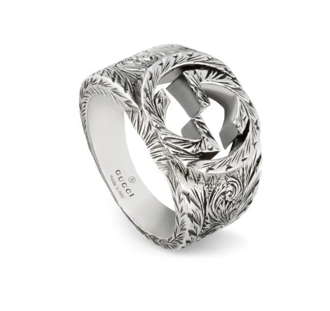 Gucci Sterling Silver Large Interlocking G Aureca Ring Size 7.75