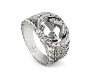 Gucci Sterling Silver Large Interlocking G Aureca Ring Size 7.75