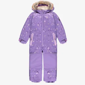 Habit de neige une-pièce mauve à motifs, enfant || Purple one-piece snowsuit with all over print, child
