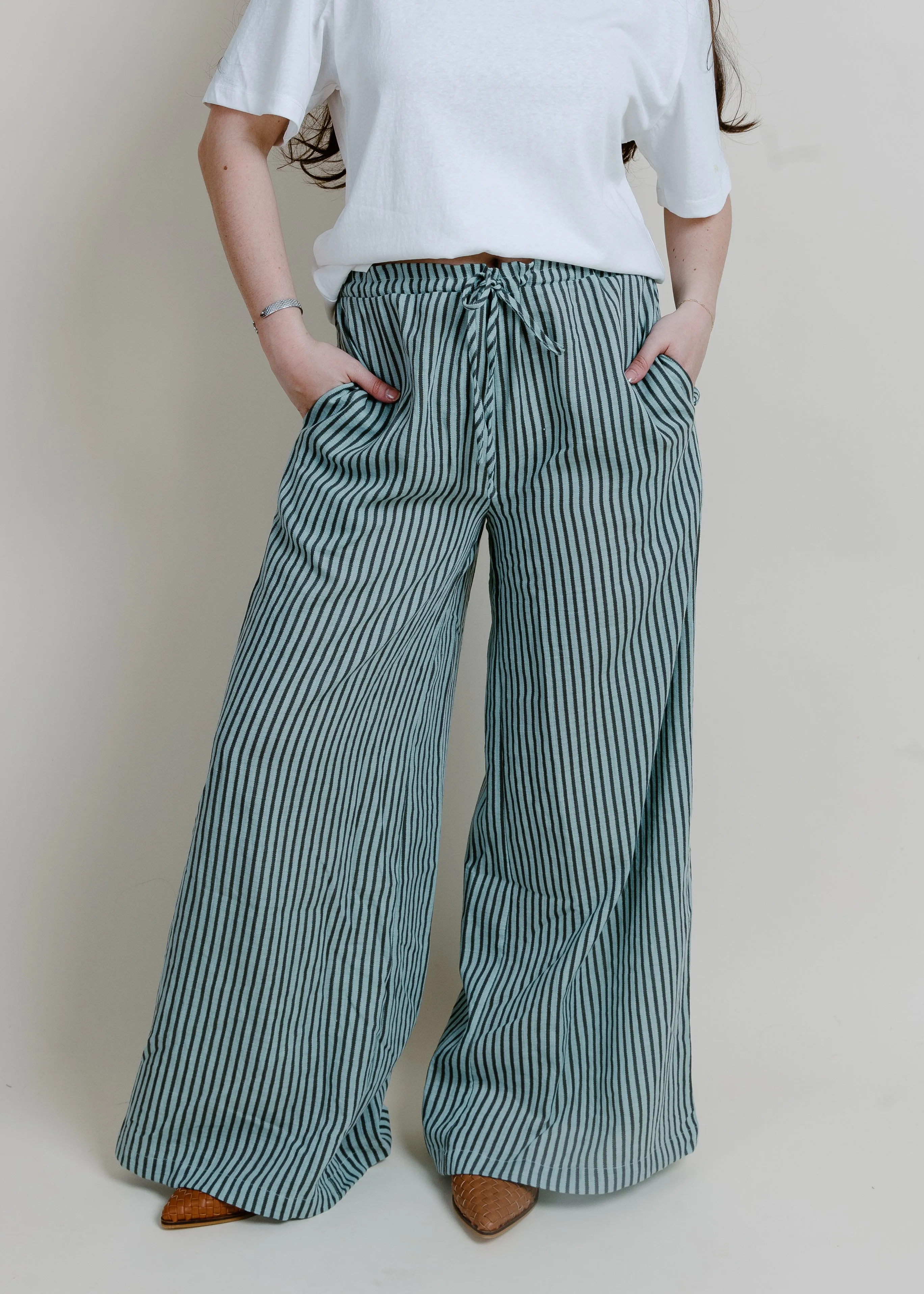 Hampton Summer Striped Pants - Aquamarine