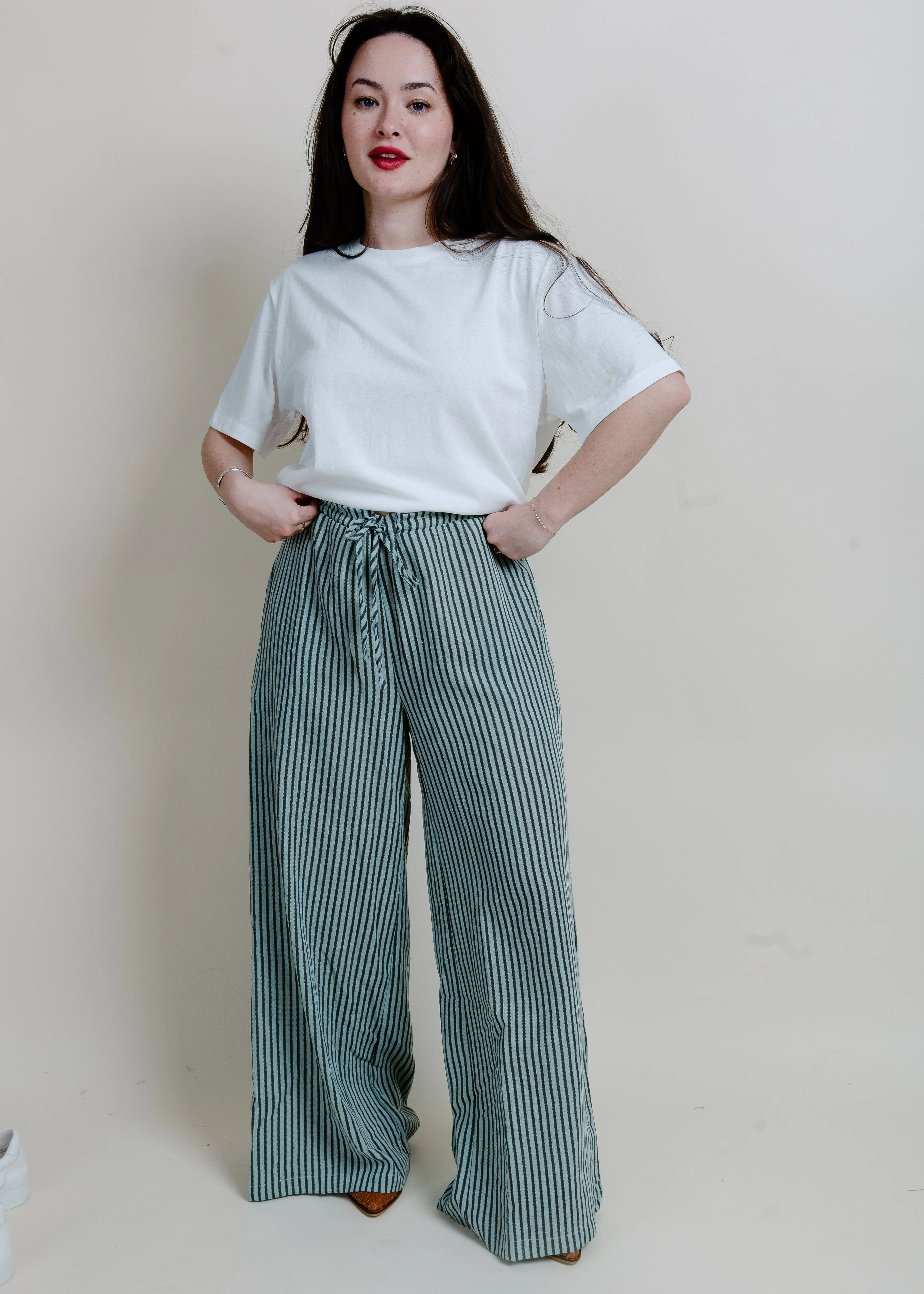 Hampton Summer Striped Pants - Aquamarine