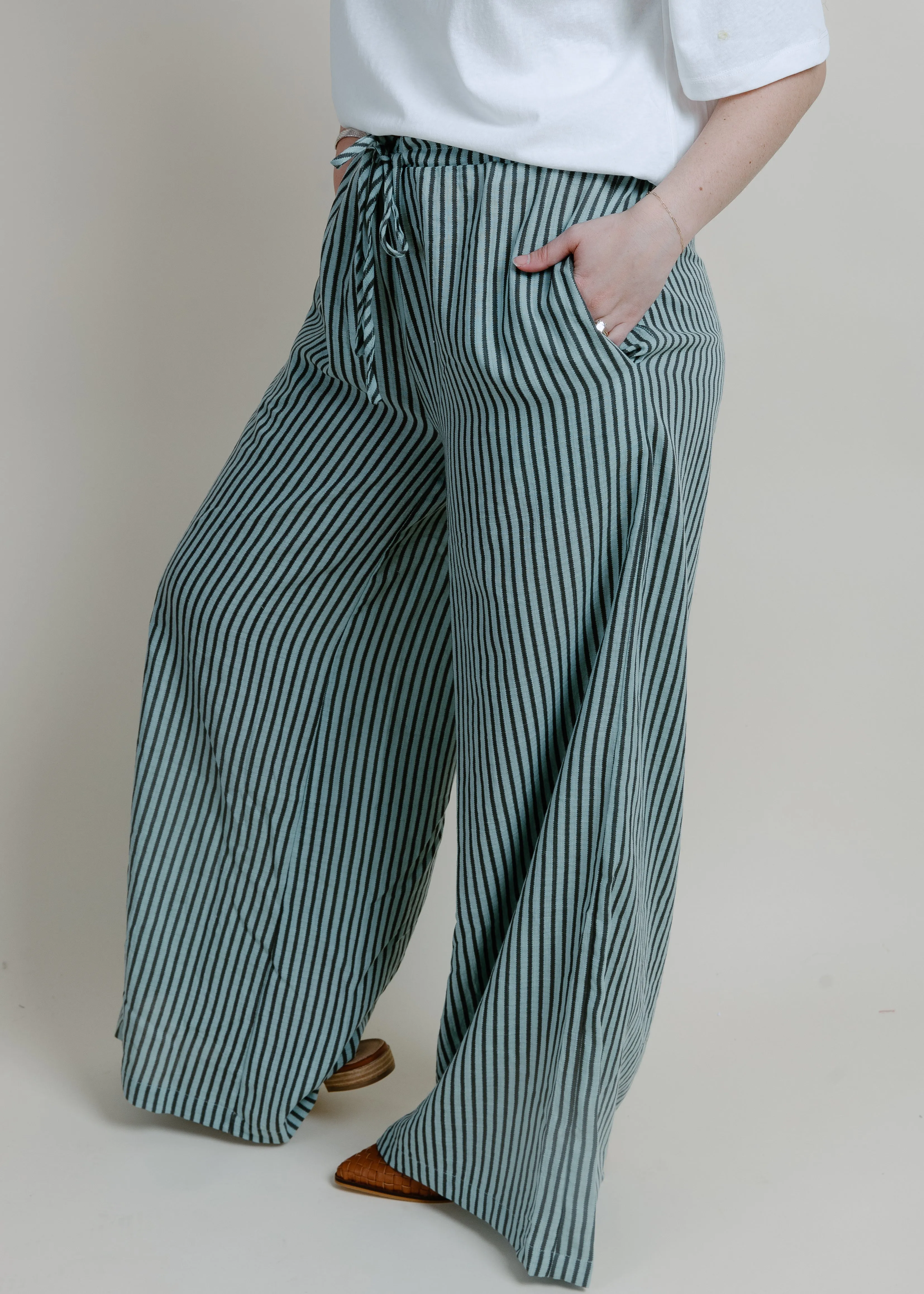 Hampton Summer Striped Pants - Aquamarine
