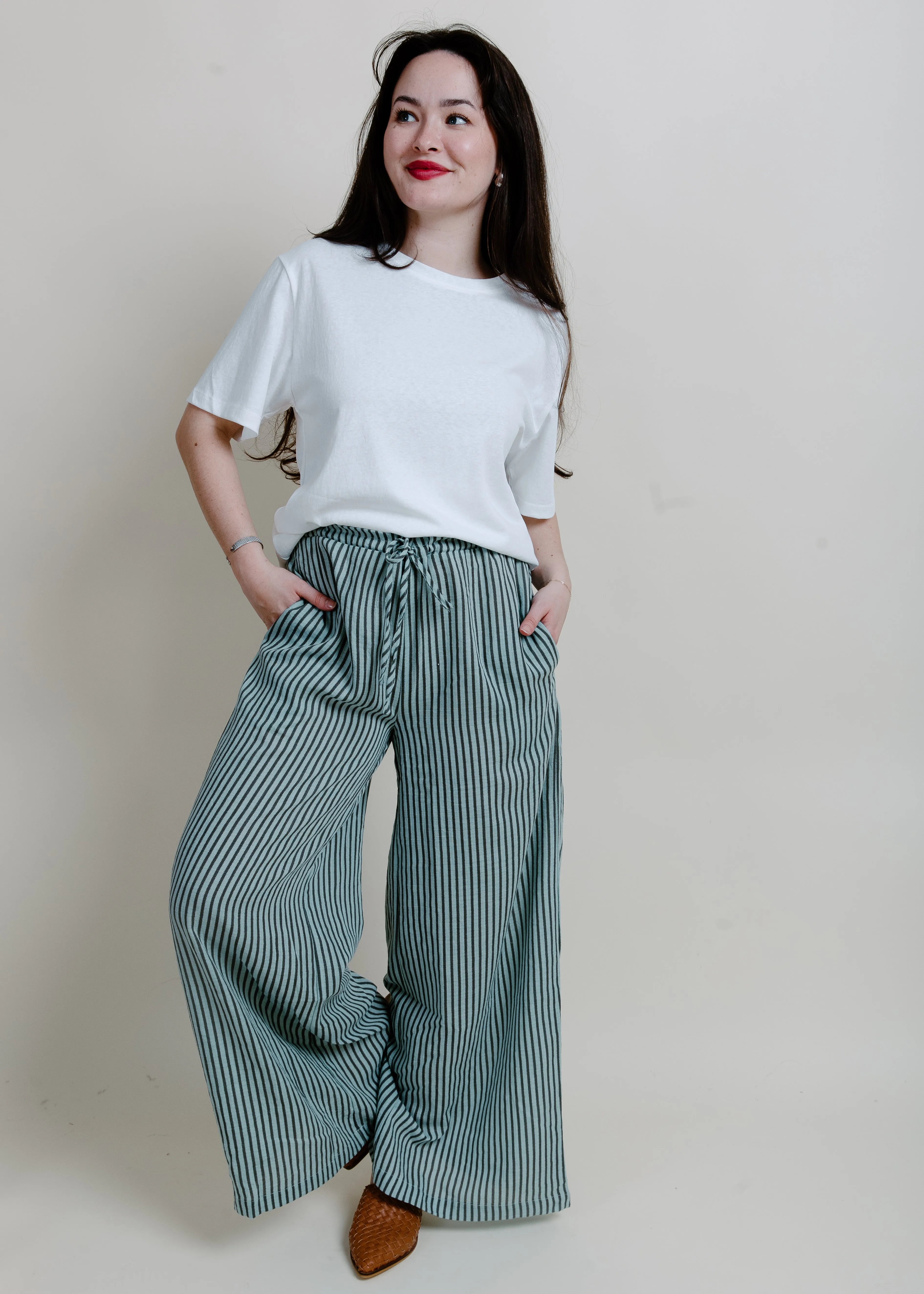 Hampton Summer Striped Pants - Aquamarine