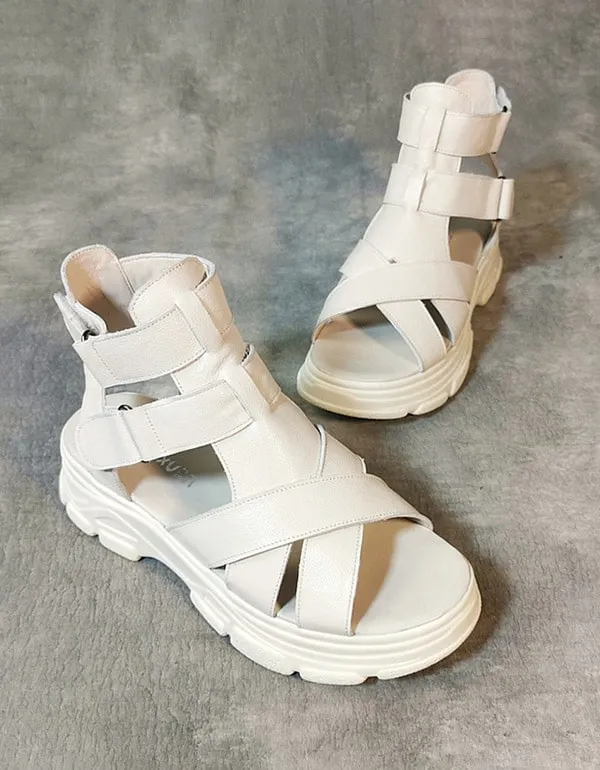 Handmade Retro Leather Platform Sandals