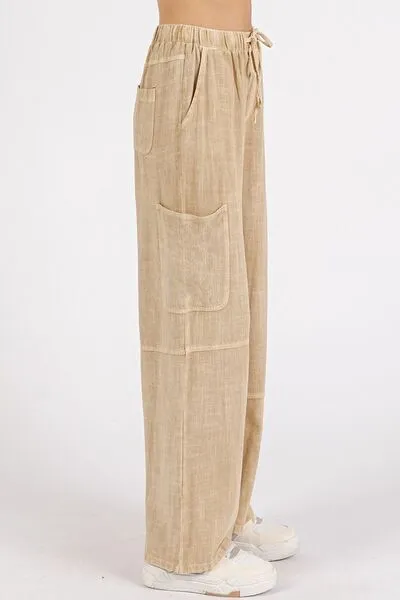 Hazel Blues® |  Mittoshop Mineral Wash Drawstring Elastic Waist Pants
