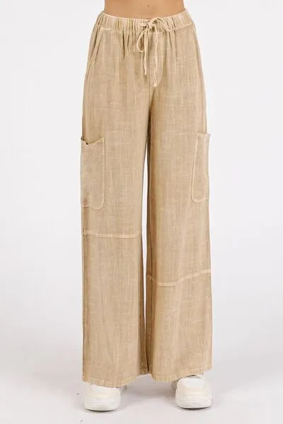 Hazel Blues® |  Mittoshop Mineral Wash Drawstring Elastic Waist Pants