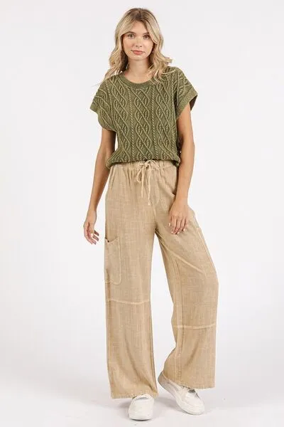 Hazel Blues® |  Mittoshop Mineral Wash Drawstring Elastic Waist Pants