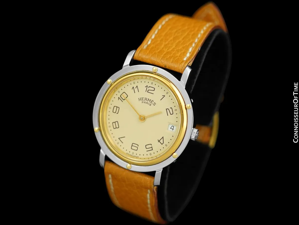 Hermes Mens Clipper 2-Tone Quartz Watch - Stainless Steel & 18K Gold Plated