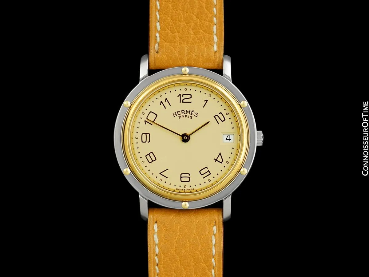 Hermes Mens Clipper 2-Tone Quartz Watch - Stainless Steel & 18K Gold Plated