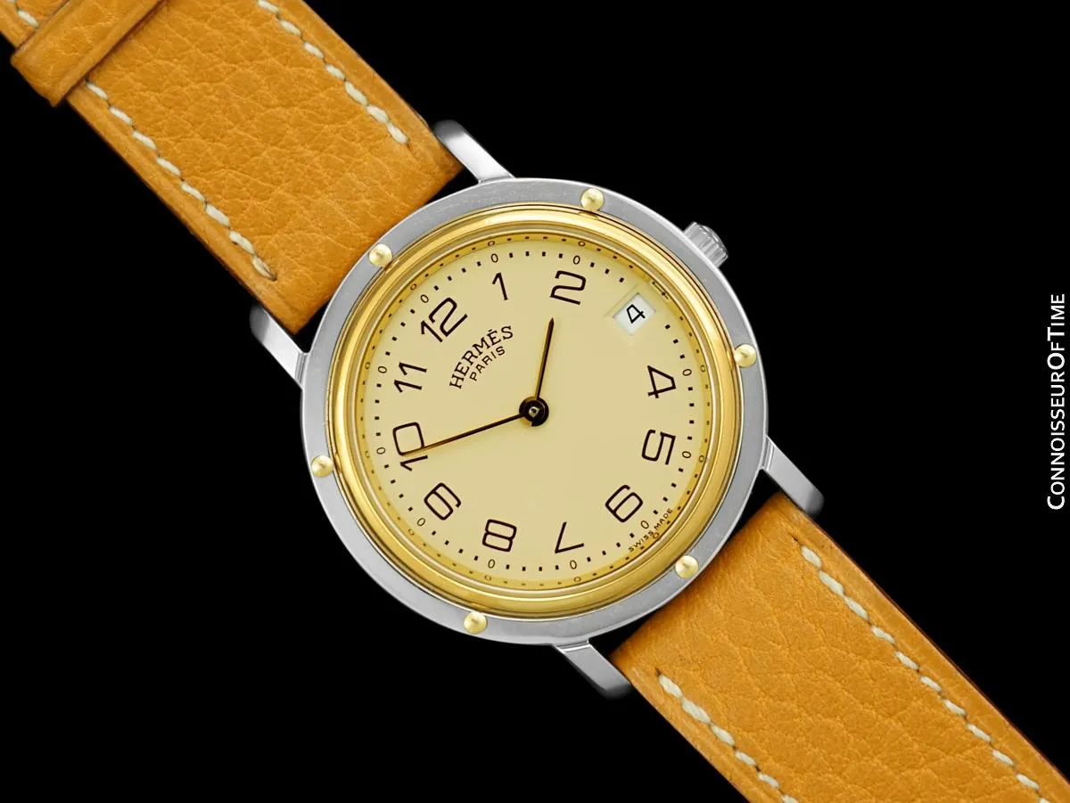 Hermes Mens Clipper 2-Tone Quartz Watch - Stainless Steel & 18K Gold Plated