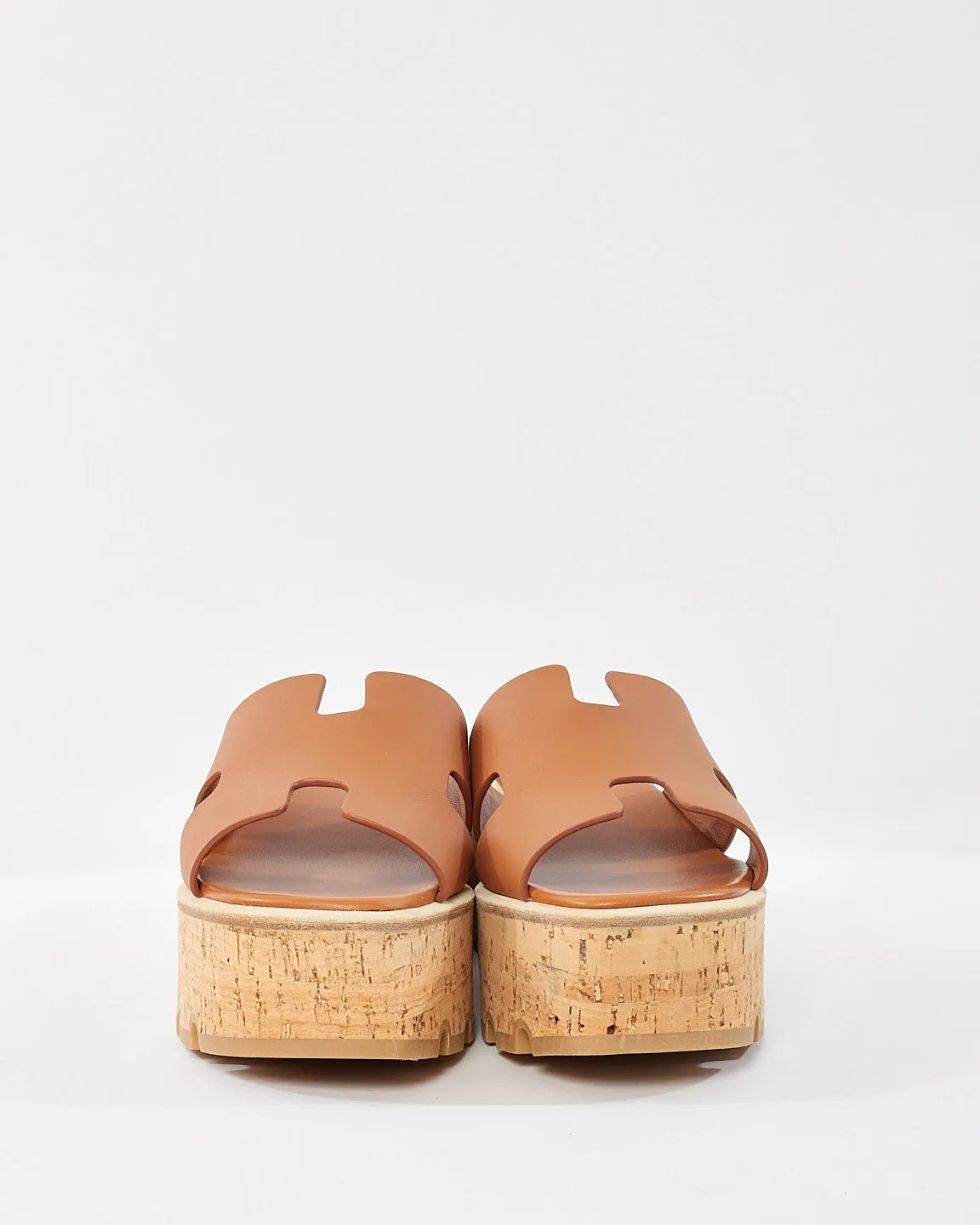 Hermès Tan (Gold) H Cork Eze 30 Platform Sandals - 37