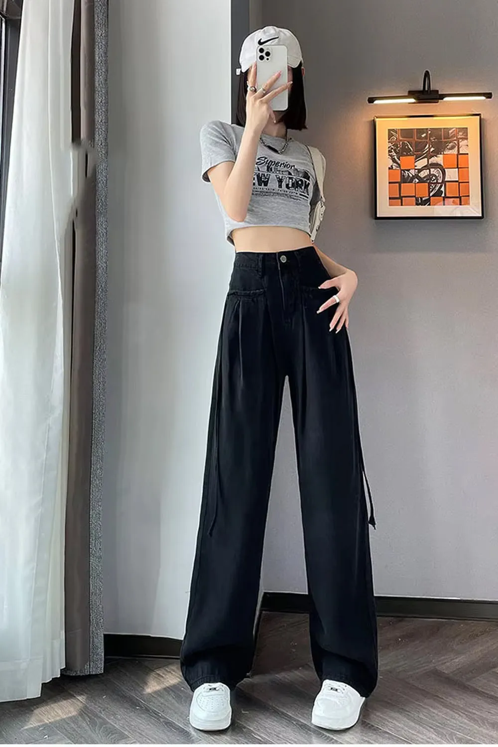 High Waist Cute Drawstring Long Jeans Pants