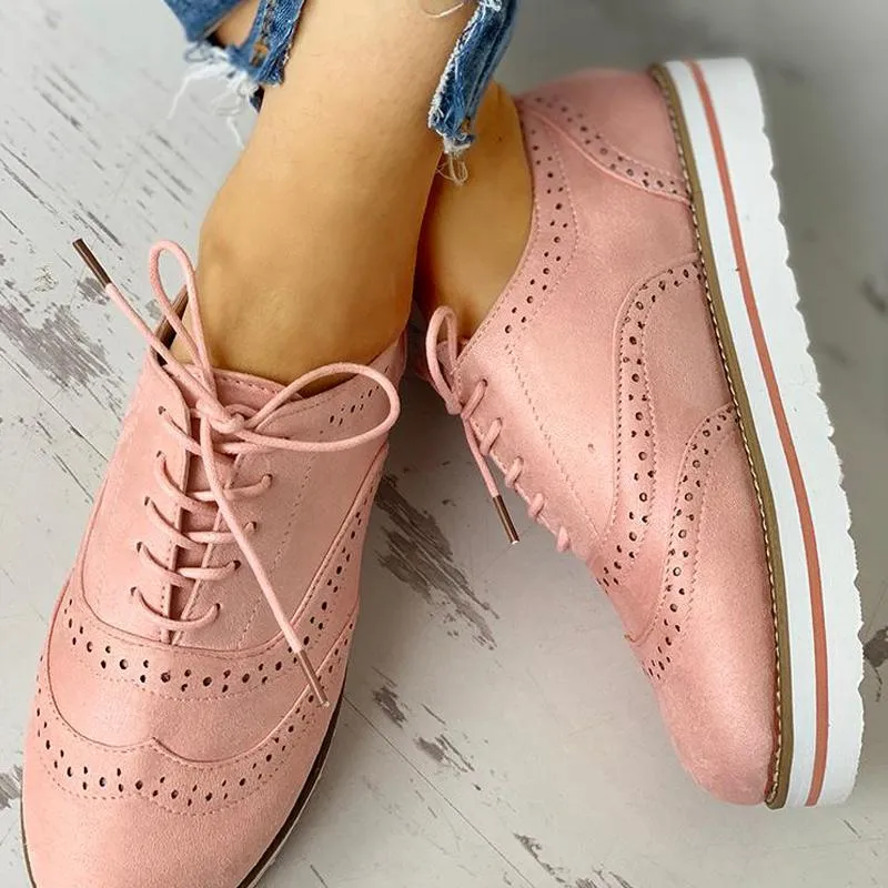 Hollow Out Pattern Lace-up Platform Shoes