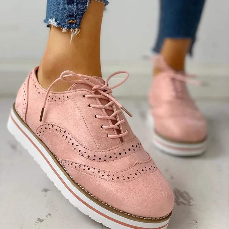 Hollow Out Pattern Lace-up Platform Shoes