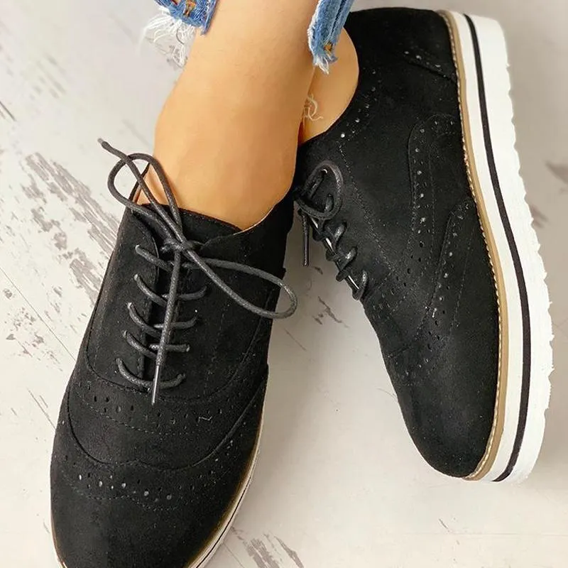 Hollow Out Pattern Lace-up Platform Shoes