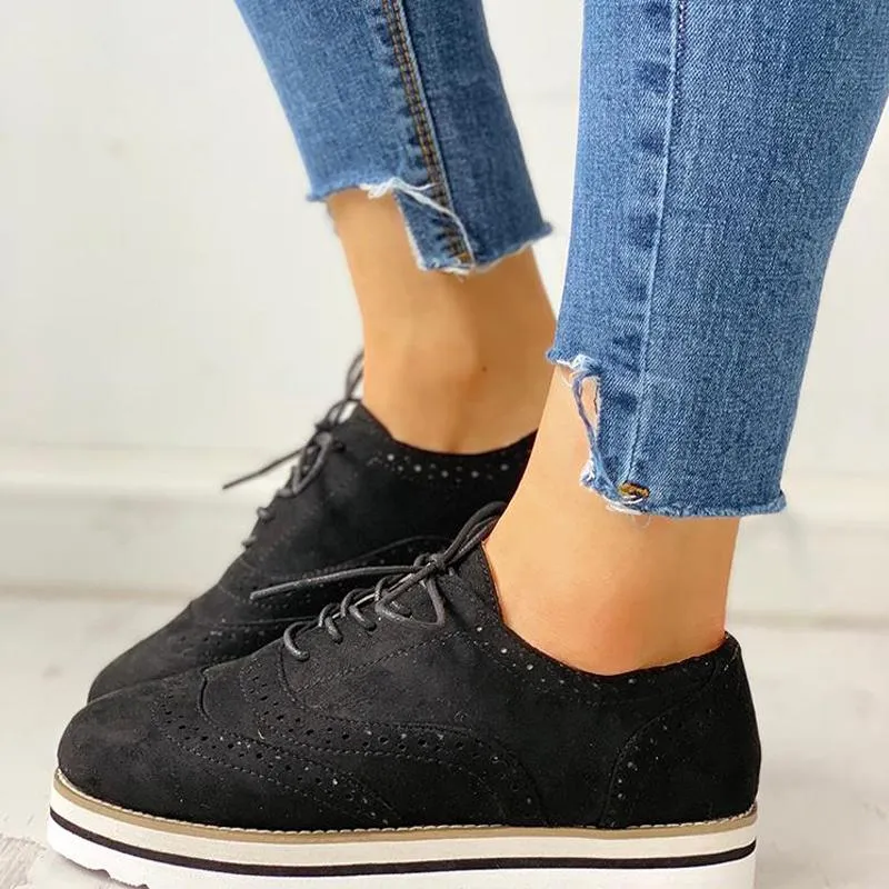 Hollow Out Pattern Lace-up Platform Shoes