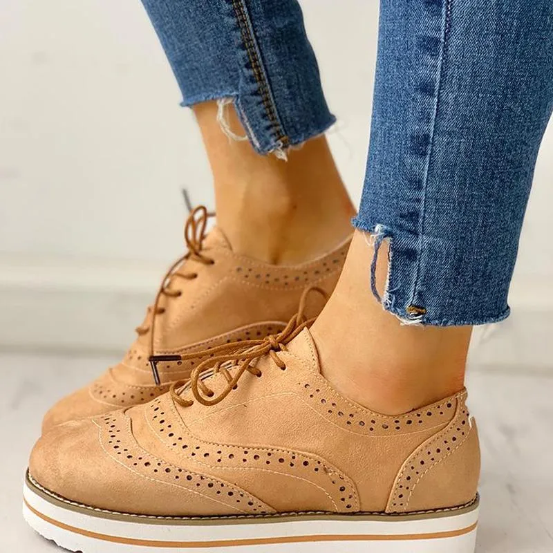 Hollow Out Pattern Lace-up Platform Shoes