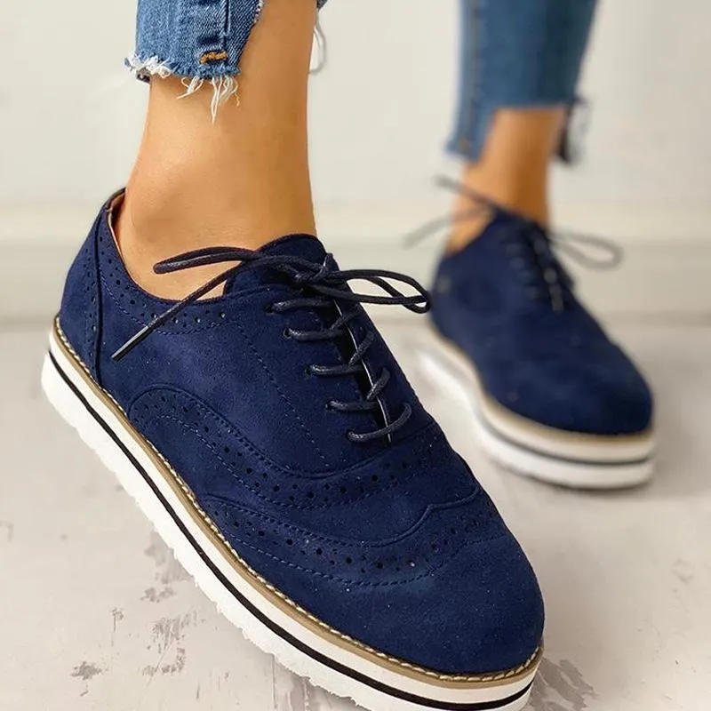 Hollow Out Pattern Lace-up Platform Shoes