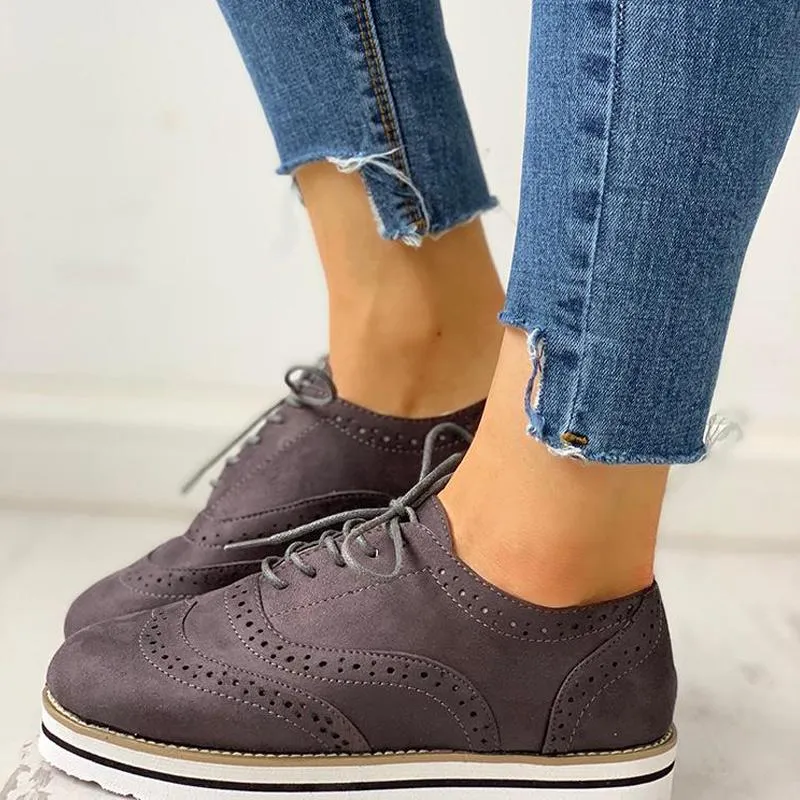 Hollow Out Pattern Lace-up Platform Shoes