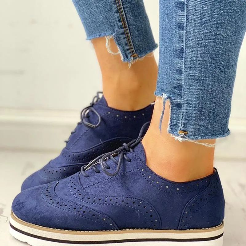 Hollow Out Pattern Lace-up Platform Shoes