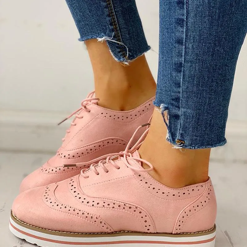 Hollow Out Pattern Lace-up Platform Shoes